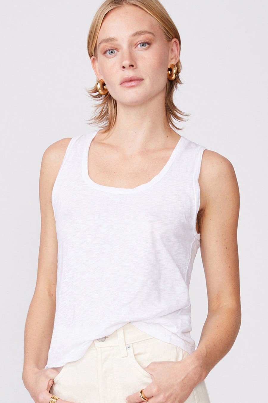 White Supima Slub V-Neck Cami –